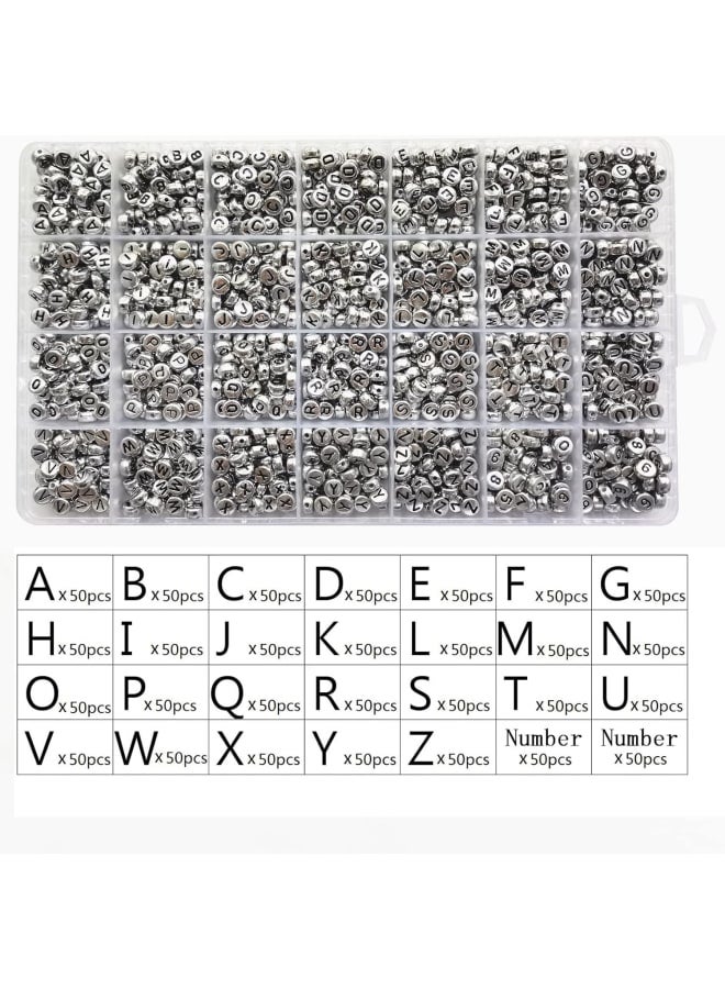 1400pcs Letter Beads Silver 7x4mm Black on Silver for Jewelry Making Bracelet Hair Braids Crafts - Image 3