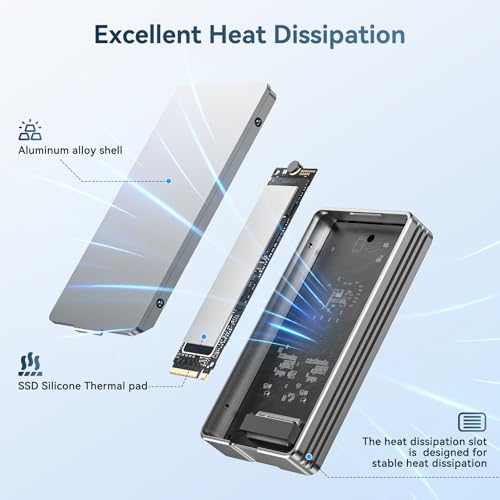 ANYOYO 40Gbps M.2 NVMe SSD Enclosure with Aluminum Alloy Heat Dissipation, No Noise External SSD Case Compatible for Thunderbolt 4/3/USB4, Support M/B+M Key SSD, Tool-Free Installation - Image 5