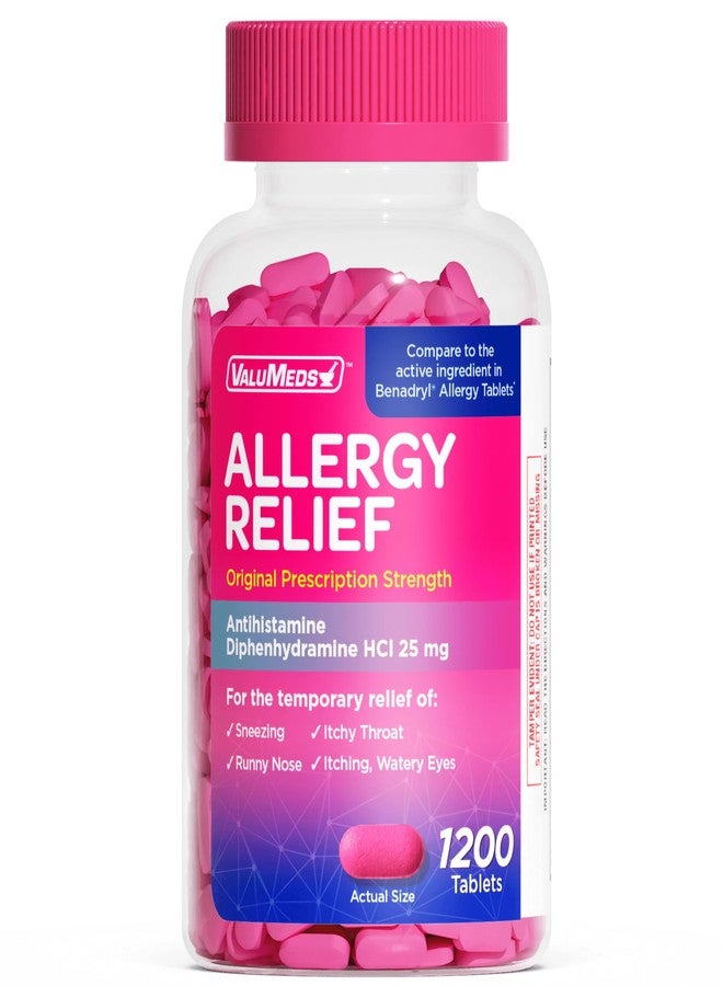 ValuMeds Allergy Medicine Antihistamine, Diphenhydramine HCl 25 mg | Children and Adults | Relieve Itchy Eyes, Runny Nose, Sneezing (25 mg, 600) - Image 1