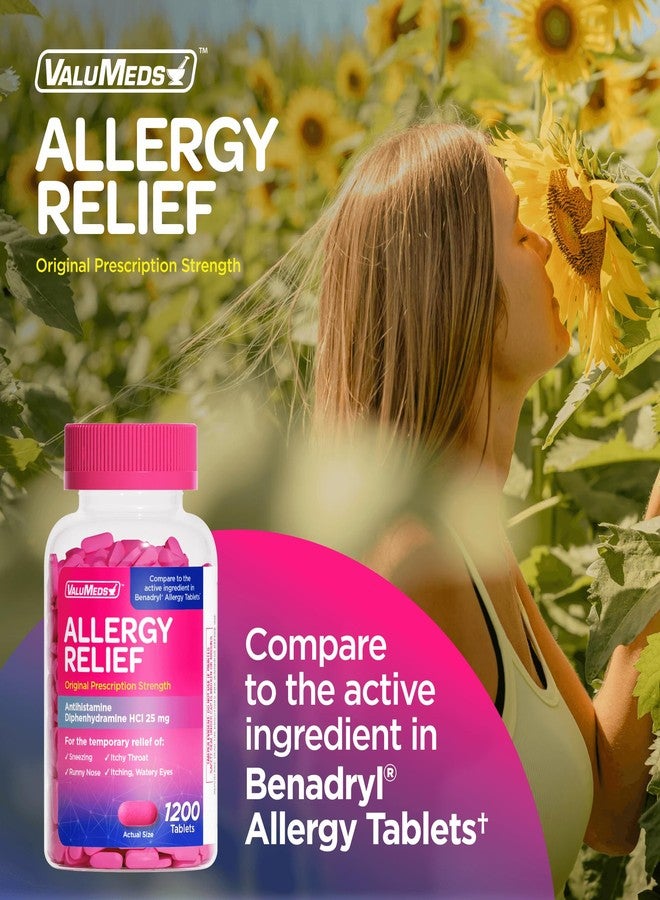 ValuMeds Allergy Medicine Antihistamine, Diphenhydramine HCl 25 mg | Children and Adults | Relieve Itchy Eyes, Runny Nose, Sneezing (25 mg, 600) - Image 2