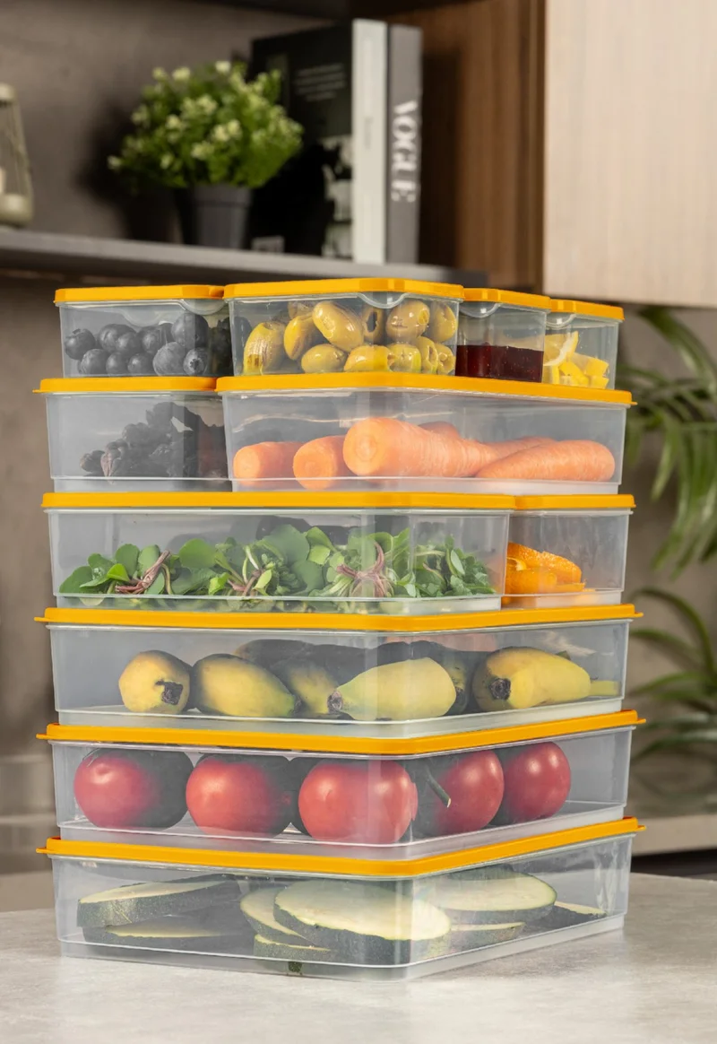 Vienev 13-PIECE Fridge Freezer Organizer Microwave and Freezer Suitable Storage Container Orange