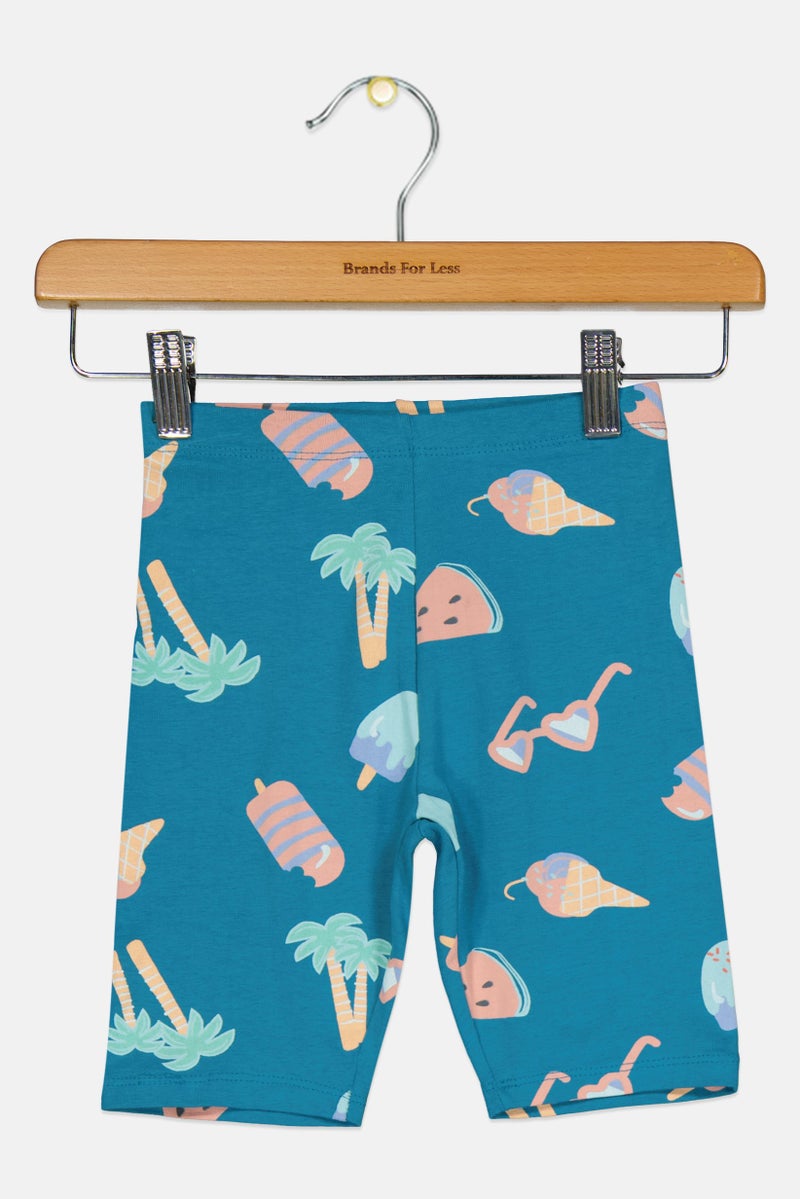 Cool Club Kids Girl Allover Print Shorts, Dark Turquoise - Image 2