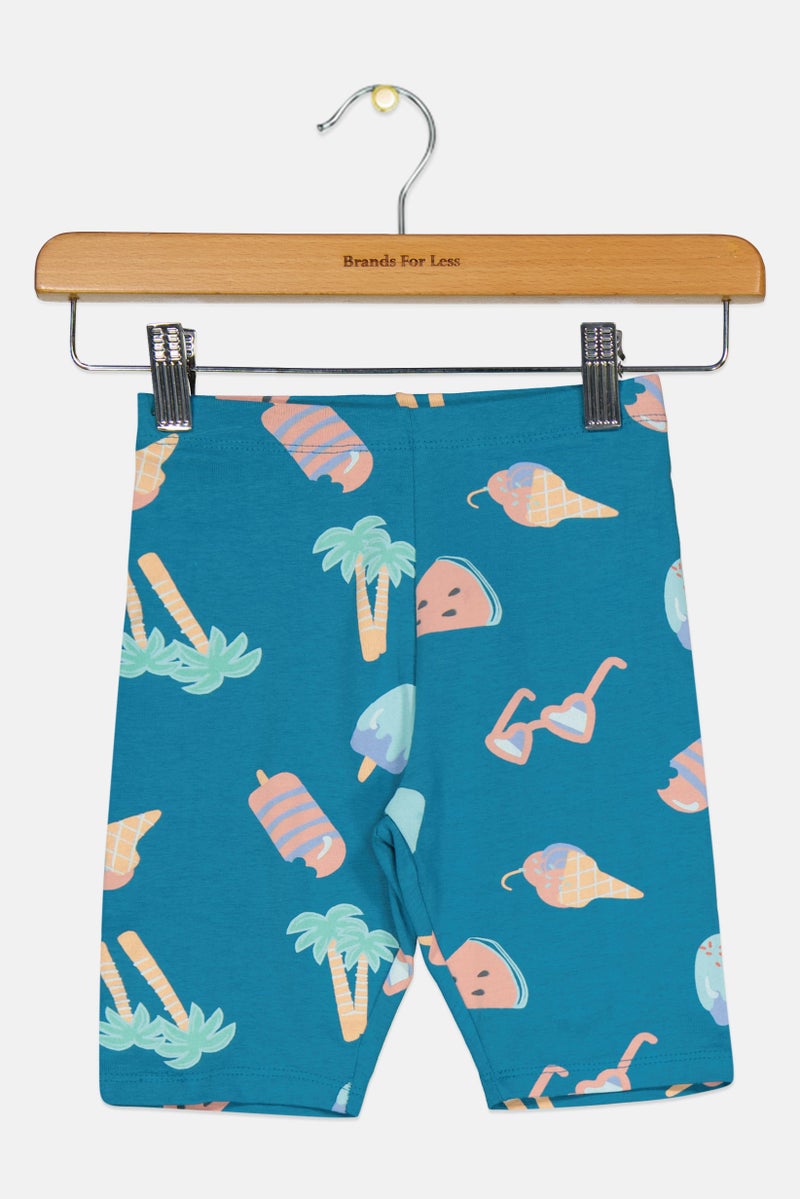 Cool Club Kids Girl Allover Print Shorts, Dark Turquoise - Image 1