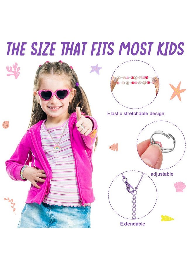 Sureio 12 Pcs Girls Necklaces Bracelets And Rings Set With Unicorn Mermaid Rainbow Heart Shell Star Pendants Girls Jewelry Set Party Favors Friendship Pretend Dress Up Play Jewelry (Cute Style)  - Image 3