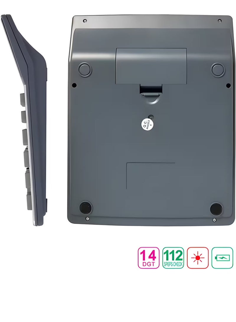 جوين أص آلة حاسبة مكتبية JS-705 بشاشة كبيرة 14 خانة – 112 خطوة مراجعة وتصحيح، تعمل بالطاقة الشمسية والبطارية، أزرار كبيرة، بطارية إضافية، إعادة تشغيل تلقائية – مثالية للمنزل والمكتب والأعمال والمالية - Image 3