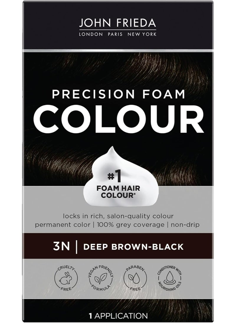 John Frieda Precision Foam Colour 3N Deep Brown-Black (Colourant: 32ML, Developer: 48ML, Conditioner: 50ML) - Image 1