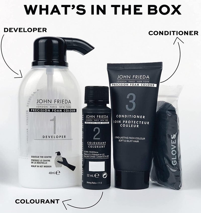 John Frieda Precision Foam Colour 3N Deep Brown-Black (Colourant: 32ML, Developer: 48ML, Conditioner: 50ML) - Image 2