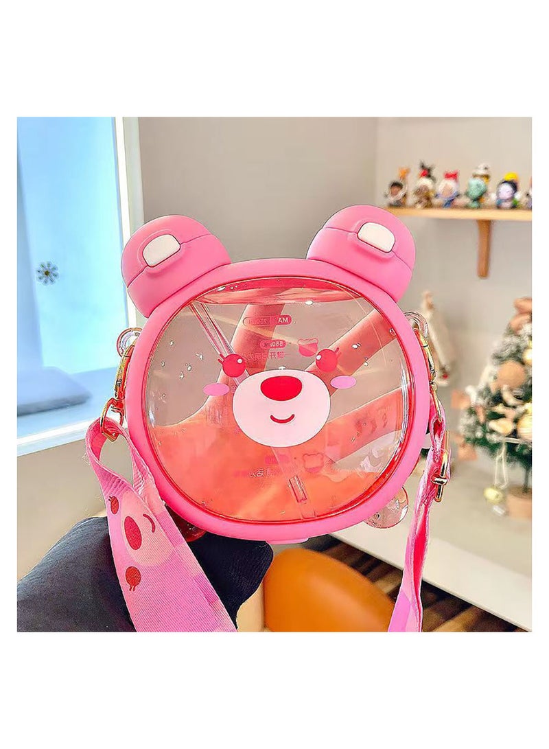 MissTiara Kids Water Bottle with Straw 750ml Double Drinking Cup with Carrier BPA Free Reusable Leak Proof Plastic Beverage Sports Bottle Juice Square Cup Travel Gift Pink - Image 3