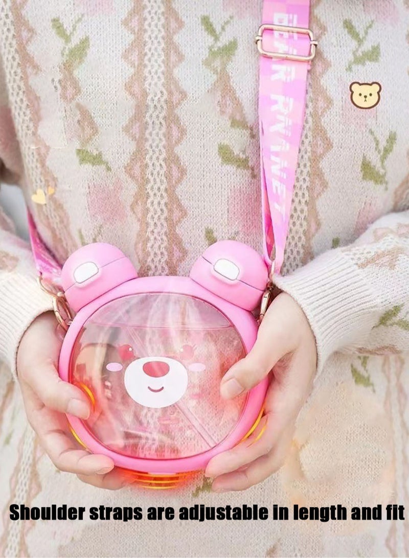 MissTiara Kids Water Bottle with Straw 750ml Double Drinking Cup with Carrier BPA Free Reusable Leak Proof Plastic Beverage Sports Bottle Juice Square Cup Travel Gift Pink - Image 4