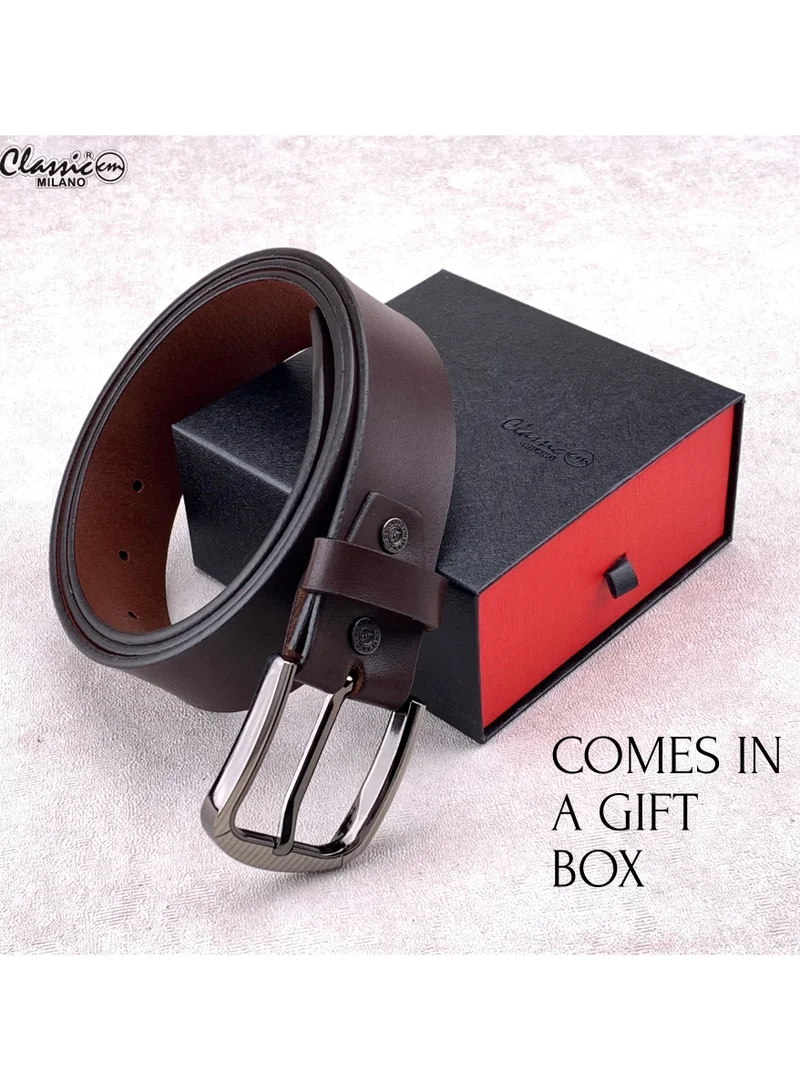 Classic Milano Brown (PG 40MM) Classic Milano Leather Belt for Men – Genuine Leather Mens Belt, Formal & Casual Dress Belt Men with Gift Box, Adjustable Men's Belts, Office & Daily Wear for Men | Best Price UAE