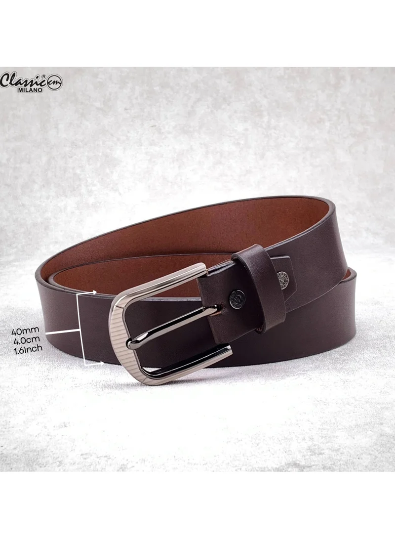 Classic Milano Brown (PG 40MM) Classic Milano Leather Belt for Men – Genuine Leather Mens Belt, Formal & Casual Dress Belt Men with Gift Box, Adjustable Men's Belts, Office & Daily Wear for Men | Best Price UAE