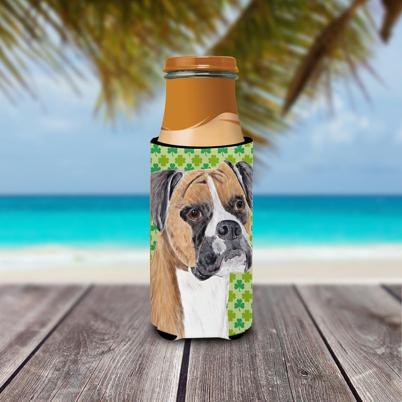Caroline's Treasures Caroline's Treasures SC9310MUK Boxer St. Patrick's Day Shamrock Portrait Ultra Hugger for slim cans Can Cooler Sleeve Hugger Machine Washable Drink Sleeve Hugger Collapsible Insulator Beverage Insulat  - Image 2
