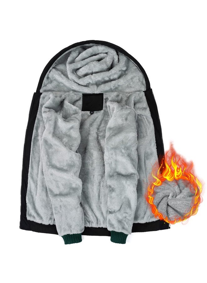 Men's Hoodies Full Zip Fleece Jacket Coat Winter Warm Oversized Zip Up Hooded Top with Pockets - Image 2