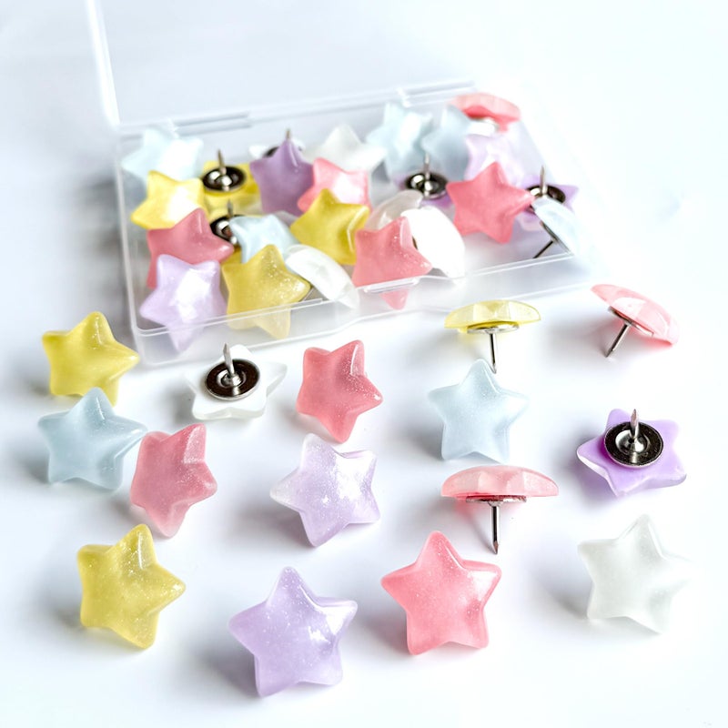 KEYDUACU Thumb Tacks for Walls, Decorative Push Pins and Tacks for Bulletin Board,25Pcs Star-Shaped Thumbtacks, Ideal Desk Accessories for Office Decor,Home and School (Luminous Star) - Image 1