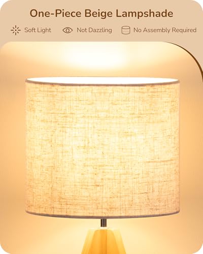 EDISHINE Small Table Lamp, Boho Bedside Lamp with Linen Fabric Shade, Wood Tripod Nightstand Lamp for Nursery, Living Room, Bedroom, Narrow End Table, UL Listed, 14.2 Inch, ON/Off Switch - Image 4