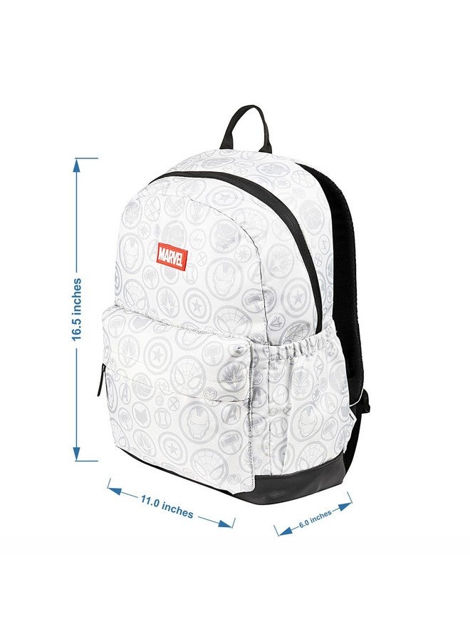 MARVEL حقيبة ظهر كاجوال 17 بوصة من مارفل أفنجرز سوبر هيرو للمدرسة والرياضة، بيضاء ورمادية مع قاعدة من الجلد الصناعي للنساء والرجال والأولاد والبنات - Image 3