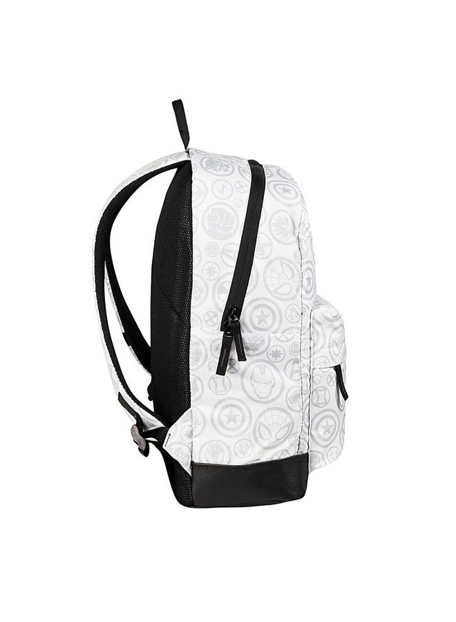 MARVEL حقيبة ظهر كاجوال 17 بوصة من مارفل أفنجرز سوبر هيرو للمدرسة والرياضة، بيضاء ورمادية مع قاعدة من الجلد الصناعي للنساء والرجال والأولاد والبنات - Image 4