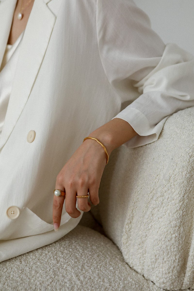 Shapes Studio 18K Gold Plated Vintage Pearl Signet Ring, Gold Rings for Women, Stacking Rings, Gold Band Minimalist Style (8) - Image 3