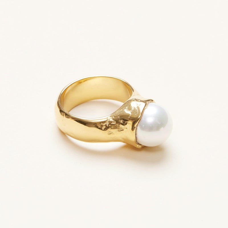 Shapes Studio 18K Gold Plated Vintage Pearl Signet Ring, Gold Rings for Women, Stacking Rings, Gold Band Minimalist Style (8) - Image 2