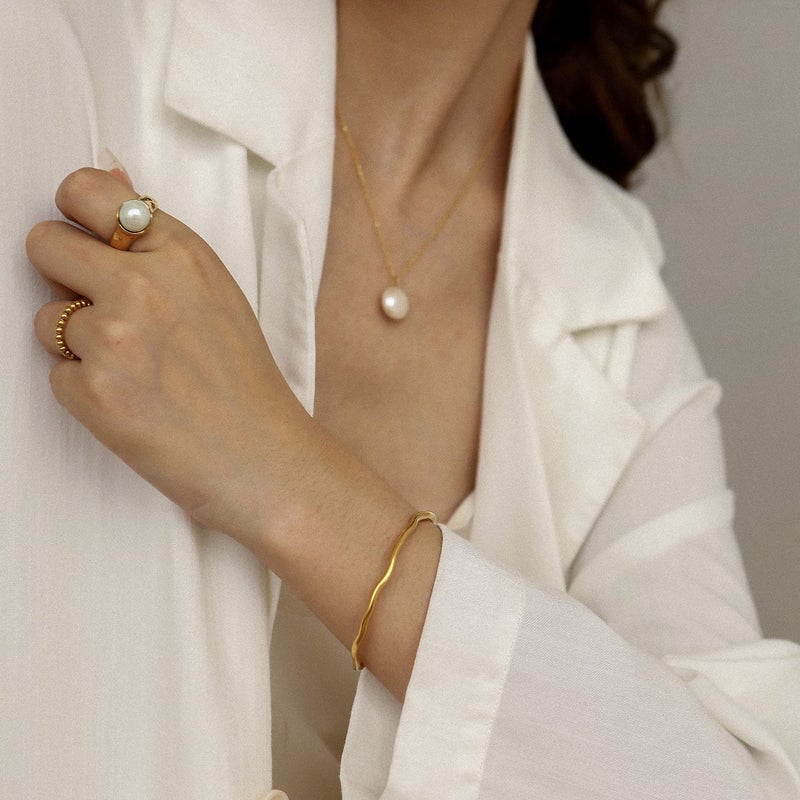 Shapes Studio 18K Gold Plated Vintage Pearl Signet Ring, Gold Rings for Women, Stacking Rings, Gold Band Minimalist Style (8) - Image 5