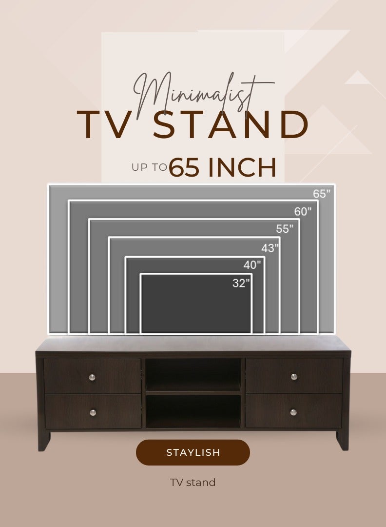 AFT Slim Minimalist Design TV Cabinet/-Table / Mid Century Modern Design TV Cabinet / Table / stand with Four Drawers and Sturdy MDF Frame, Perfect for Modern Living Rooms and Entertainment Spaces, Ideal for Home Theaters and Media Rooms, Offering Stylish Storage Solutions for TVs Up to 65 Inches. Rustic Farmhouse TV Cabinet with Four Drawer, Perfect for Adding Charm to Any Home Décor. Transform your living space with our MDF TV stand featuring four drawers and open shelves—where modern design meets practical functionality. Enjoy movie nights, gaming sessions, and family gatherings in style. (walnut brown) Arfan - Image 4