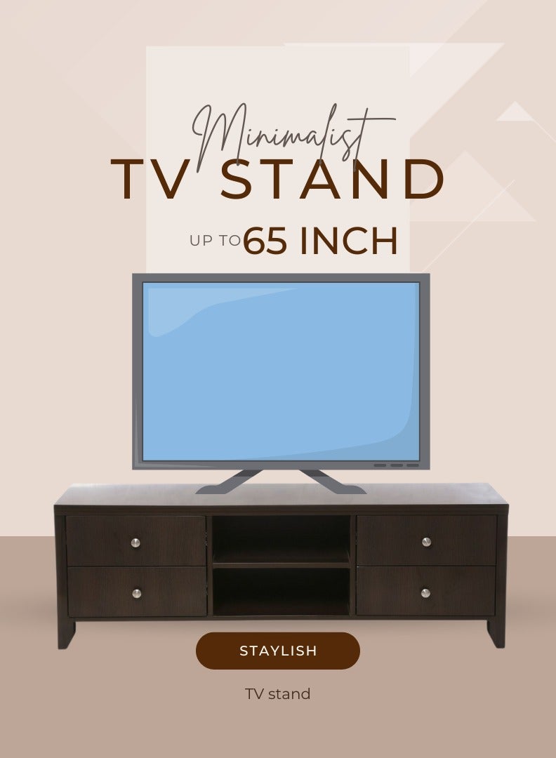 AFT Slim Minimalist Design TV Cabinet/-Table / Mid Century Modern Design TV Cabinet / Table / stand with Four Drawers and Sturdy MDF Frame, Perfect for Modern Living Rooms and Entertainment Spaces, Ideal for Home Theaters and Media Rooms, Offering Stylish Storage Solutions for TVs Up to 65 Inches. Rustic Farmhouse TV Cabinet with Four Drawer, Perfect for Adding Charm to Any Home Décor. Transform your living space with our MDF TV stand featuring four drawers and open shelves—where modern design meets practical functionality. Enjoy movie nights, gaming sessions, and family gatherings in style. (walnut brown) Arfan - Image 3