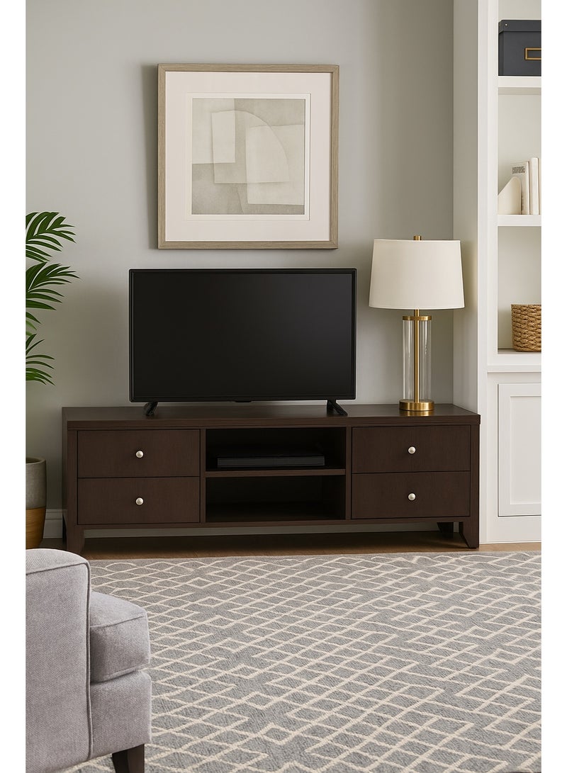 AFT Slim Minimalist Design TV Cabinet/-Table / Mid Century Modern Design TV Cabinet / Table / stand with Four Drawers and Sturdy MDF Frame, Perfect for Modern Living Rooms and Entertainment Spaces, Ideal for Home Theaters and Media Rooms, Offering Stylish Storage Solutions for TVs Up to 65 Inches. Rustic Farmhouse TV Cabinet with Four Drawer, Perfect for Adding Charm to Any Home Décor. Transform your living space with our MDF TV stand featuring four drawers and open shelves—where modern design meets practical functionality. Enjoy movie nights, gaming sessions, and family gatherings in style. (walnut brown) Arfan - Image 2