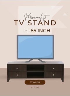 AFT Slim Minimalist Design TV Cabinet/-Table / Mid Century Modern Design TV Cabinet / Table / stand with Four Drawers and Sturdy MDF Frame, Perfect for Modern Living Rooms and Entertainment Spaces, Ideal for Home Theaters and Media Rooms, Offering Stylish Storage Solutions for TVs Up to 65 Inches. Rustic Farmhouse TV Cabinet with Four Drawer, Perfect for Adding Charm to Any Home Décor. Transform your living space with our MDF TV stand featuring four drawers and open shelves—where modern design meets practical functionality. Enjoy movie nights, gaming sessions, and family gatherings in style. (walnut brown) Arfan  - Image 1