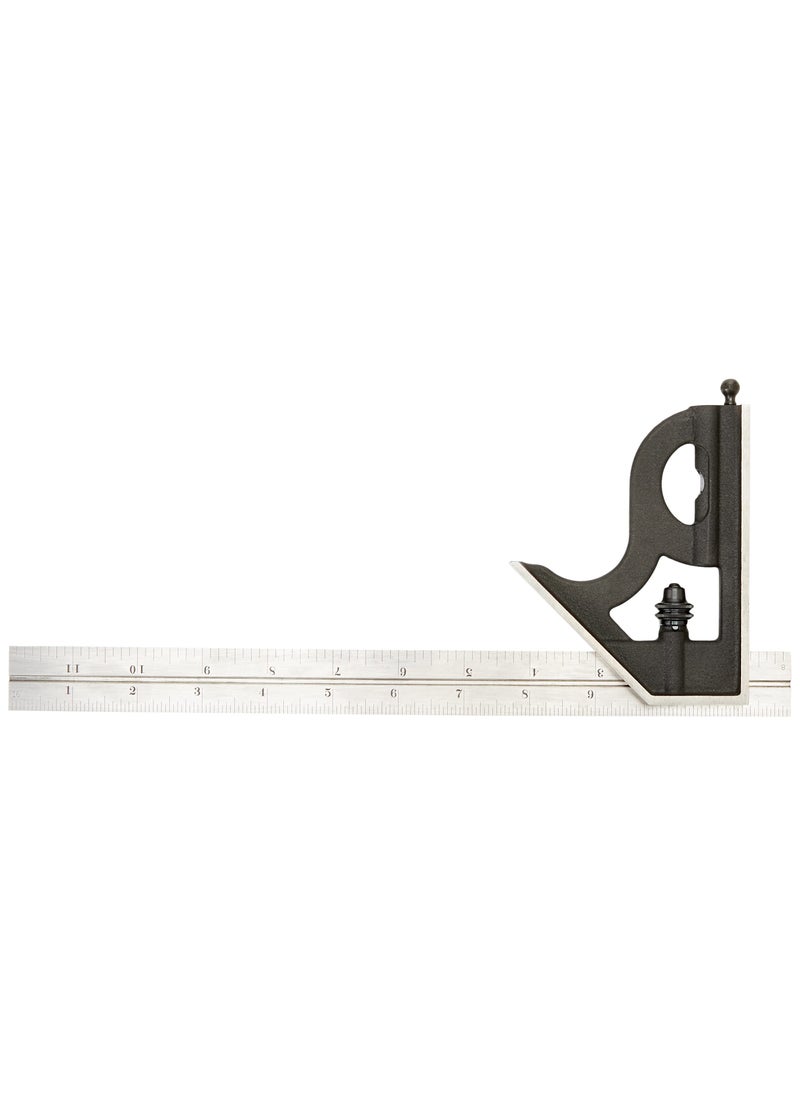 Starrett Starrett Steel Combination Square with Square Head - 12" Blade Length, Cast Iron Heads, Reversible Lock Bolt, Scriber, Spirit Level, 4R Graduation Type - 11H-12-4R  - Image 1
