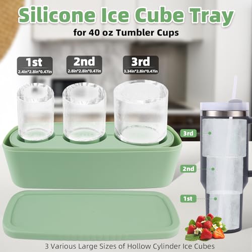Tcamp Ice Mold for Stanley Cup 30-40 oz Tumbler Cup Ice Mold, Silicone Ice Cube Tray With Lid and Bin for Chilling Cocktails, Whiskey, Drinks, Coffee, Easy Fill and Release Ice Maker (Green) - Image 3