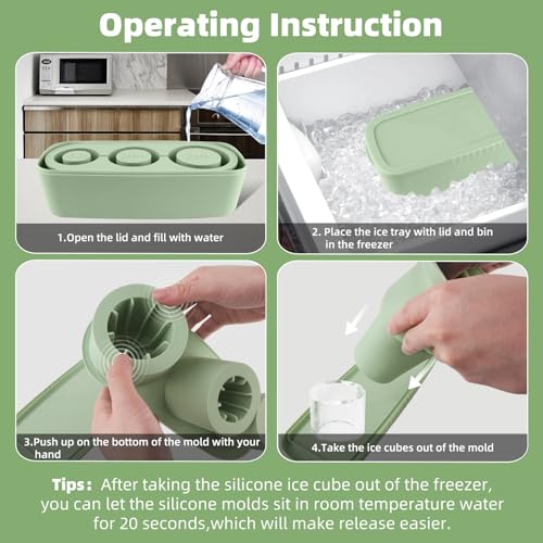 Tcamp Ice Mold for Stanley Cup 30-40 oz Tumbler Cup Ice Mold, Silicone Ice Cube Tray With Lid and Bin for Chilling Cocktails, Whiskey, Drinks, Coffee, Easy Fill and Release Ice Maker (Green) - Image 5