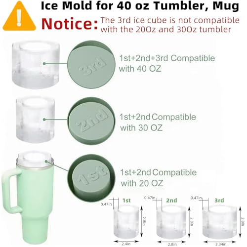 Tcamp Ice Mold for Stanley Cup 30-40 oz Tumbler Cup Ice Mold, Silicone Ice Cube Tray With Lid and Bin for Chilling Cocktails, Whiskey, Drinks, Coffee, Easy Fill and Release Ice Maker (Green) - Image 4