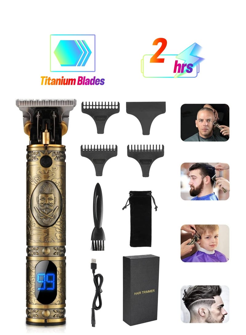 ELTRAZONE Upgraded Hair Trimmer Beard Clippers for Men Professional USB Electric Hair Clippers for Hair Cutting T Blade Gold Trimmers Pro Li Cordless Outliner Zero Gaped Rechargeable Retro Trimmer LED Display - Image 1