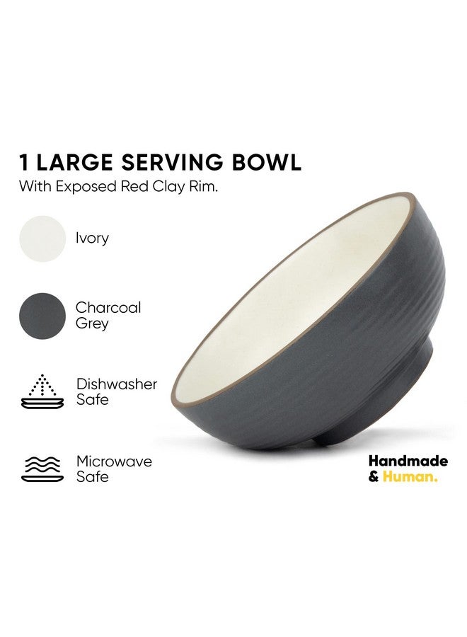 Shay طقم أطباق تقديم شاي الخزفية، 1500 مل، 1 قطعة، رمادي أبيض | تشطيب لامع | أطباق خزفية فاخرة | حجم كبير | أطباق آمنة للاستخدام في الميكروويف | أطقم أطباق | وعاء خزفي (وعاء كبير - رمادي وأبيض) - Image 2