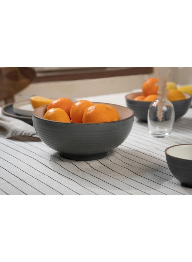 Shay طقم أطباق تقديم شاي الخزفية، 1500 مل، 1 قطعة، رمادي أبيض | تشطيب لامع | أطباق خزفية فاخرة | حجم كبير | أطباق آمنة للاستخدام في الميكروويف | أطقم أطباق | وعاء خزفي (وعاء كبير - رمادي وأبيض) - Image 3