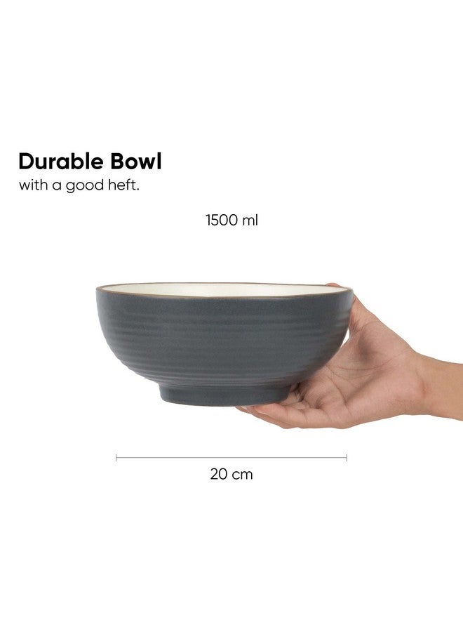 Shay طقم أطباق تقديم شاي الخزفية، 1500 مل، 1 قطعة، رمادي أبيض | تشطيب لامع | أطباق خزفية فاخرة | حجم كبير | أطباق آمنة للاستخدام في الميكروويف | أطقم أطباق | وعاء خزفي (وعاء كبير - رمادي وأبيض) - Image 4