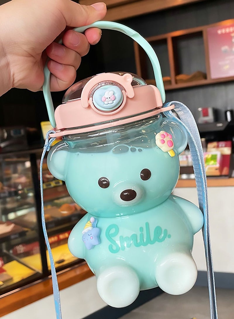 واي آند دي Kawaii Bear Straw Bottle, Large Capacity Water Bottle with Strap and Straw, Cute Portable Shaped Adjustable Removable for Women Girls Sports Camping Picnic Hiking Travel - Image 3