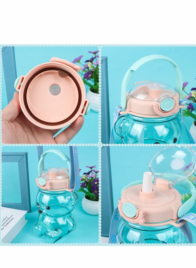 واي آند دي Kawaii Bear Straw Bottle, Large Capacity Water Bottle with Strap and Straw, Cute Portable Shaped Adjustable Removable for Women Girls Sports Camping Picnic Hiking Travel - Image 2