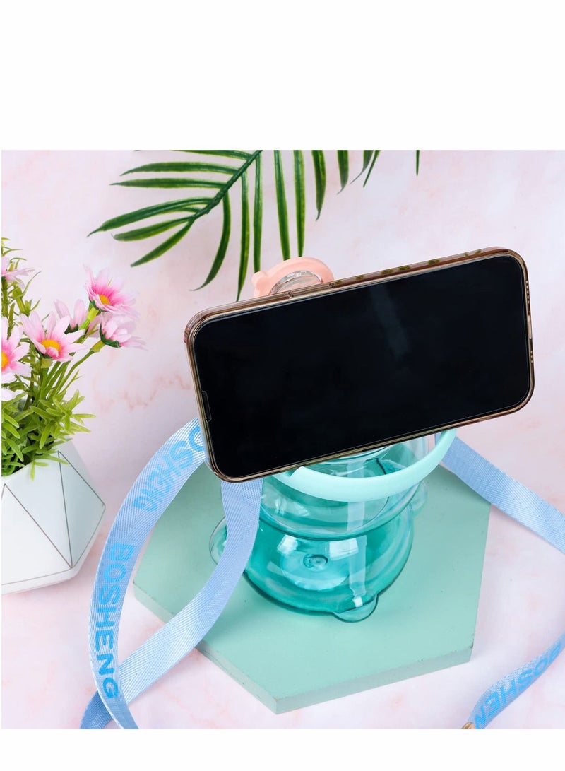 واي آند دي Kawaii Bear Straw Bottle, Large Capacity Water Bottle with Strap and Straw, Cute Portable Shaped Adjustable Removable for Women Girls Sports Camping Picnic Hiking Travel - Image 4