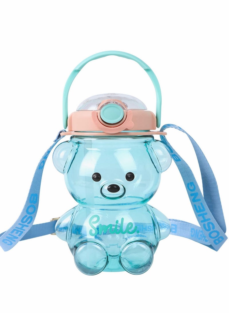 واي آند دي Kawaii Bear Straw Bottle, Large Capacity Water Bottle with Strap and Straw, Cute Portable Shaped Adjustable Removable for Women Girls Sports Camping Picnic Hiking Travel - Image 1