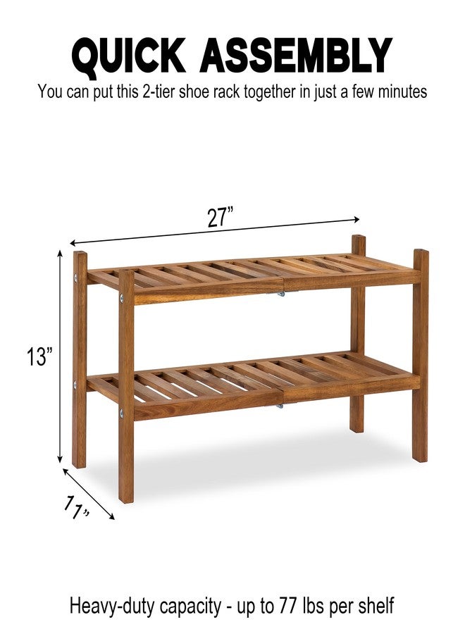 VICTORY RELAX Natural Acacia Wood 2-Tier Folding Shoe Rack – Space-Saving Wooden Shoe Organizer Shelf for Entryway, Hallway, Mudroom, or Closet – Compact Indoor Storage for Footwear & More - Image 2