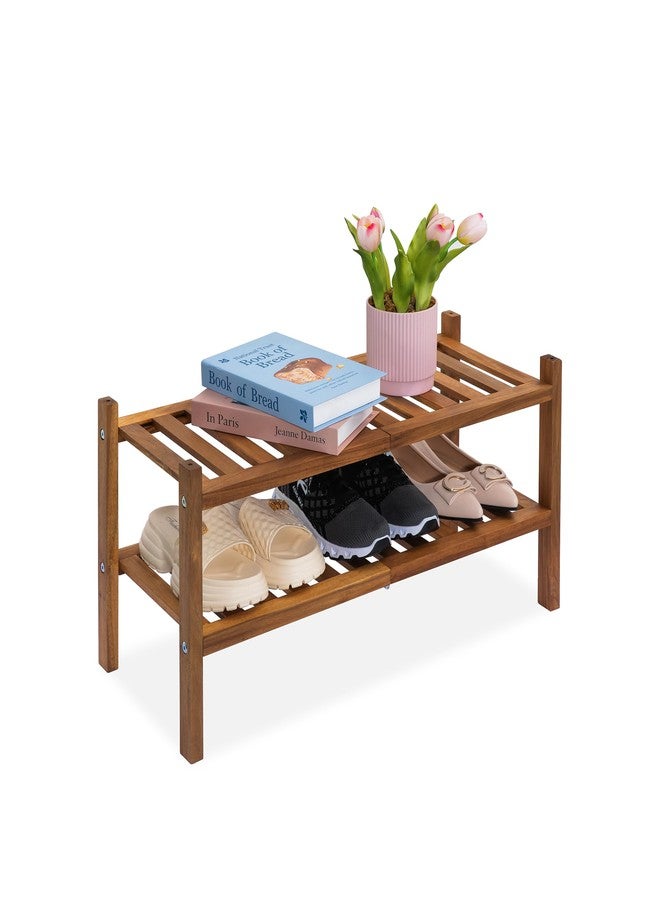 VICTORY RELAX Natural Acacia Wood 2-Tier Folding Shoe Rack – Space-Saving Wooden Shoe Organizer Shelf for Entryway, Hallway, Mudroom, or Closet – Compact Indoor Storage for Footwear & More - Image 1