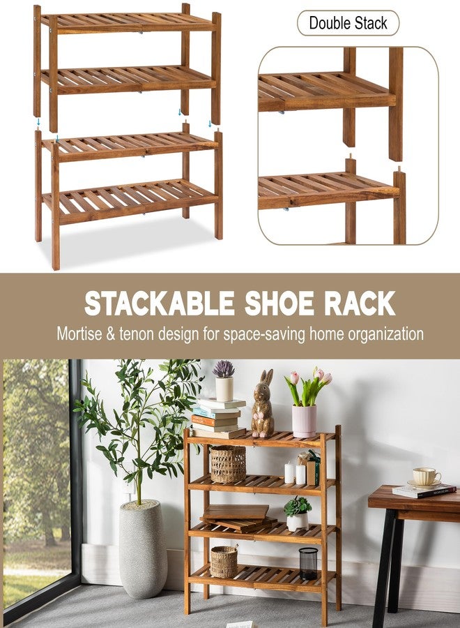 VICTORY RELAX Natural Acacia Wood 2-Tier Folding Shoe Rack – Space-Saving Wooden Shoe Organizer Shelf for Entryway, Hallway, Mudroom, or Closet – Compact Indoor Storage for Footwear & More - Image 4