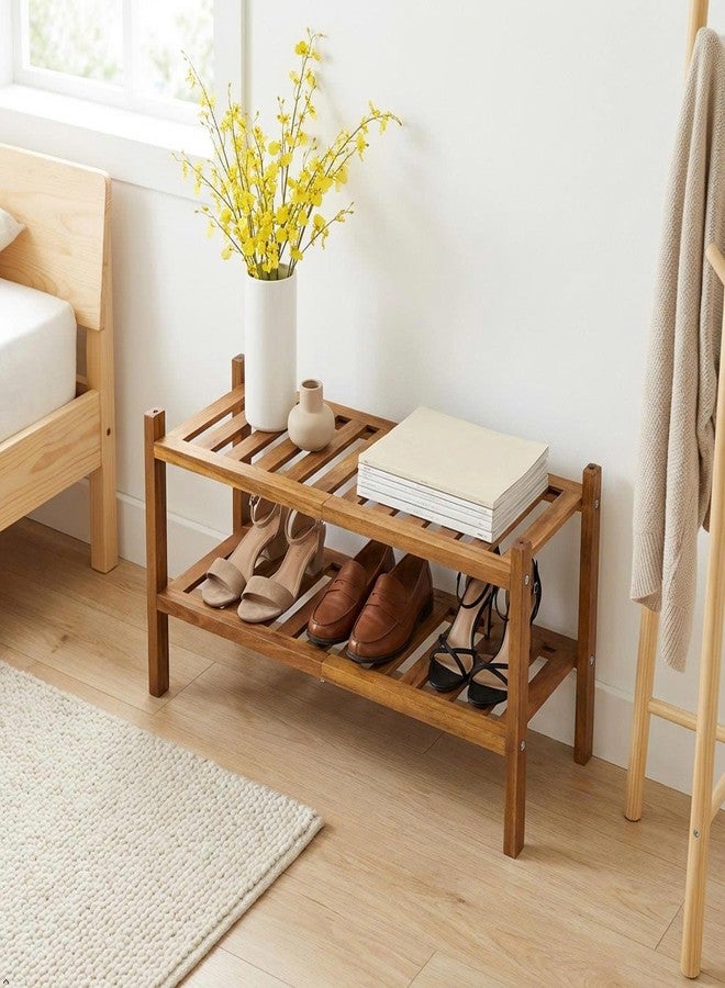 VICTORY RELAX Natural Acacia Wood 2-Tier Folding Shoe Rack – Space-Saving Wooden Shoe Organizer Shelf for Entryway, Hallway, Mudroom, or Closet – Compact Indoor Storage for Footwear & More - Image 3