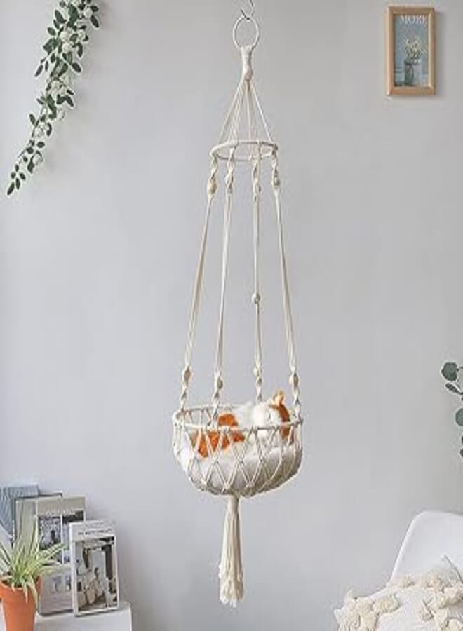 Hanging Cat Bed,Macrame Cat Hammock,Boho Cat Swing Hammock, Handwoven Cat Window Perch for Indoor Outdoor Cat Pet Sleeping Climbing Playing Home Decor, Cat Lover Gifts