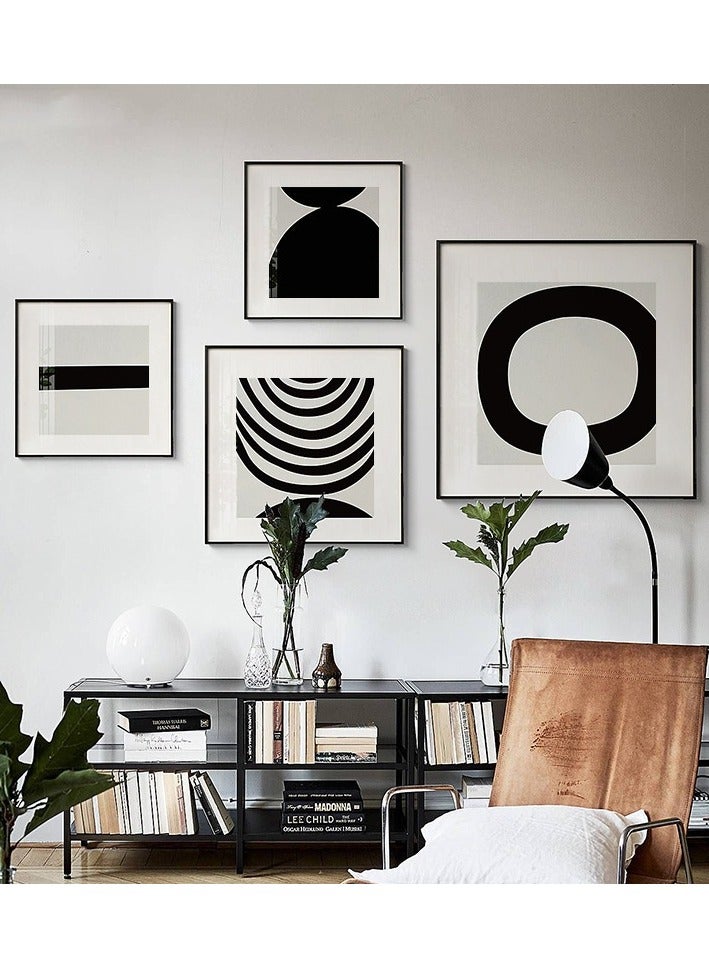 Modern Minimalist Black And White Abstract Combination Decoration Painting, Living Room Sofa Background Wall Mural Model Room Square Hanging Painting(Aluminum Alloy Frame+High-Definition Canvas) - Image 2