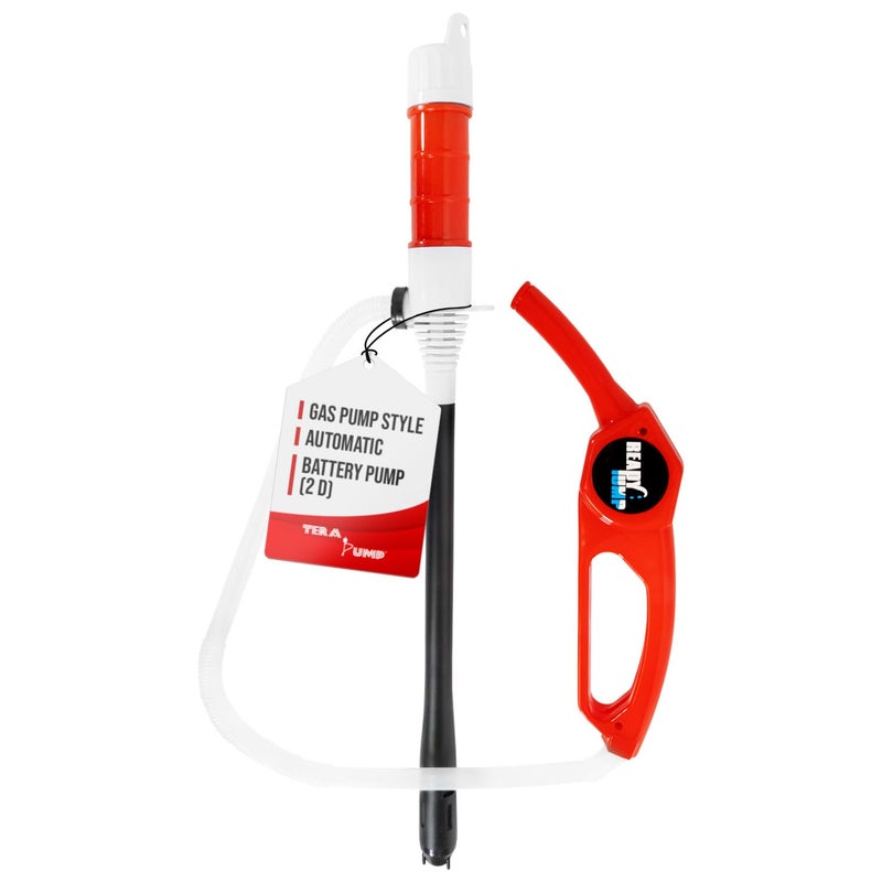 TERA PUMP Portable Fuel Transfer Pump with Ergonomic Nozzle for Gas, Diesel and Water (1.8 Gal/Min)