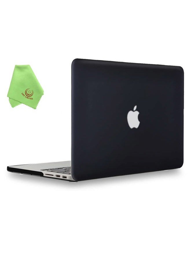 UESWILL Smooth Soft-Touch Matte Hard Case Cover for MacBook Pro 15" with Retina Display (NO Touch Bar,NO CD-ROM)(Model:A1398) + Microfibre Cleaning Cloth, Black - Image 1