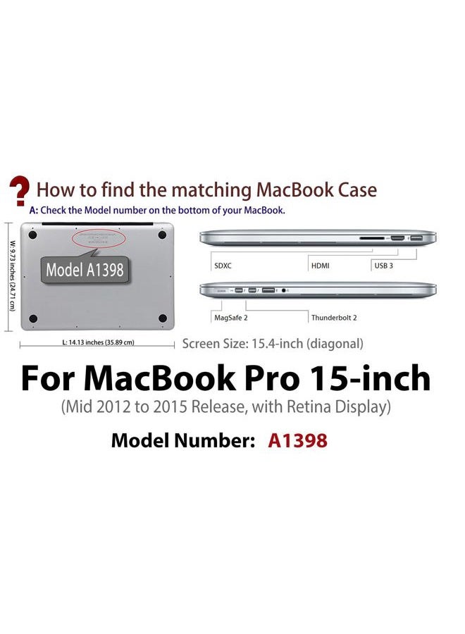 UESWILL Smooth Soft-Touch Matte Hard Case Cover for MacBook Pro 15" with Retina Display (NO Touch Bar,NO CD-ROM)(Model:A1398) + Microfibre Cleaning Cloth, Black - Image 2