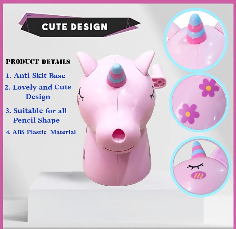 FETE PROPZ FETE PROPZ Plastic Cute Unicarn Shaped Manual Color Pencils/Pencil Sharpener for Toddlers, Table Sharpener Machine School Stationary Gift for Kids(Multi Color) - Image 2